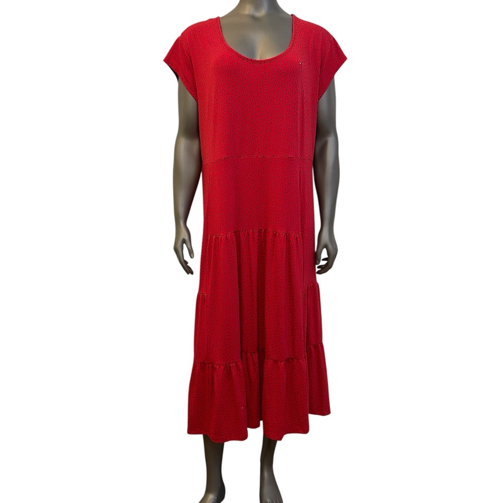 Tommy Hilfiger Dress Women’s XXL Red Polka Dot Tiered Midi Stretch
